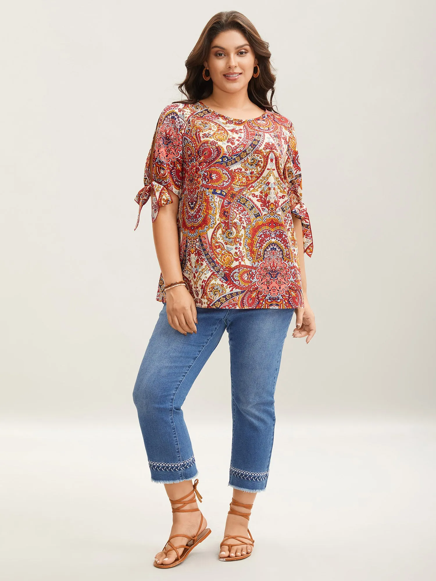 Paisley Print Round Neck Tied Shirt sold by Bloomchic product image thumbnail 3