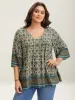 Pin-Tuck Pleat Ornate Print Relaxed Fit Shirt sold by Bloomchic