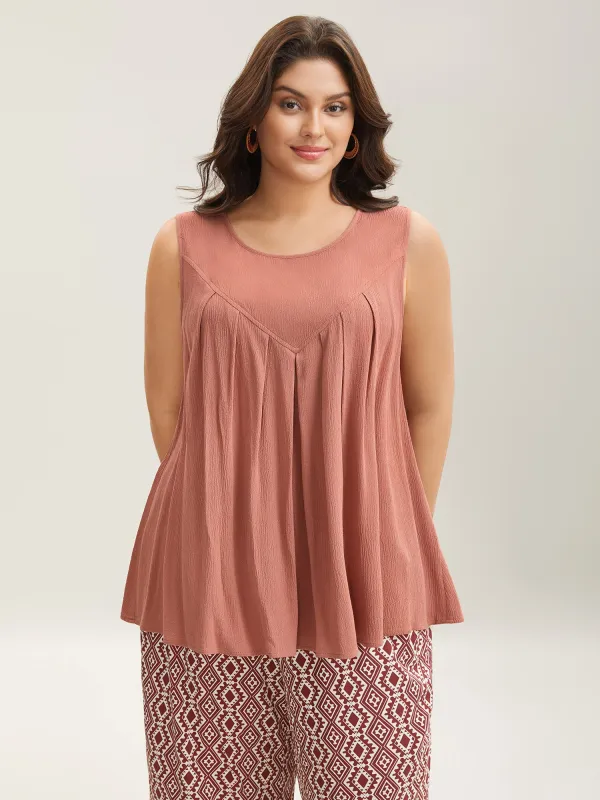 Hemp Cotton Pleated Sleeveless Plain Top sold by Bloomchic