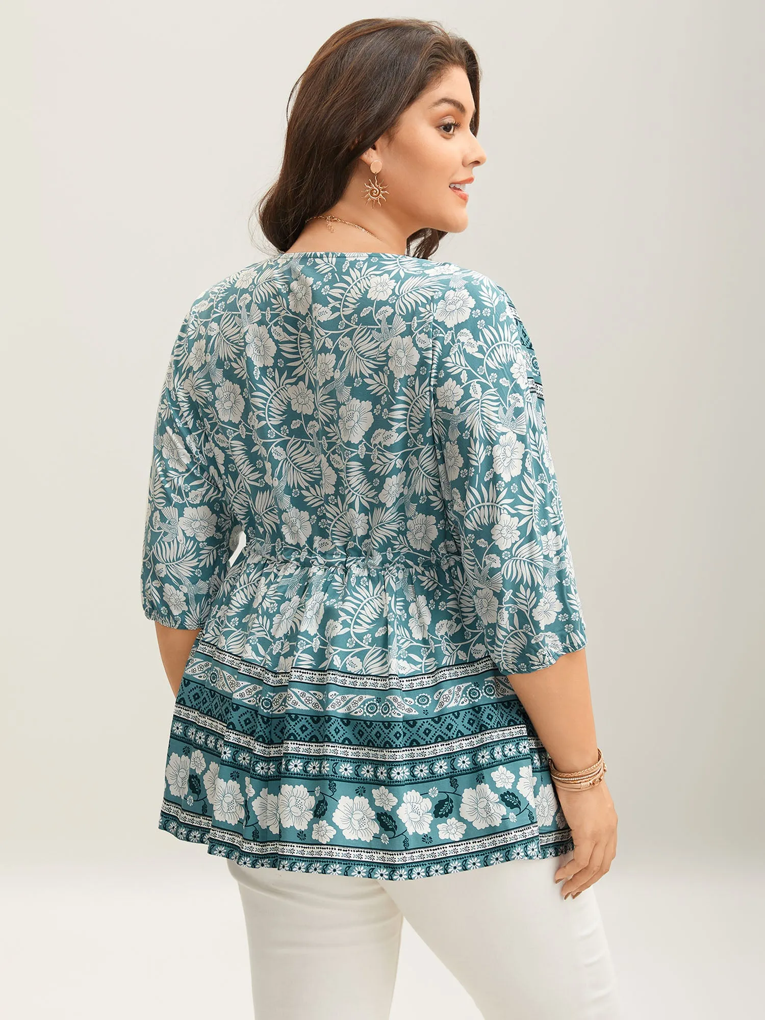 Floral Print Surplice Neck Waist-Cinched Shirt sold by Bloomchic product image thumbnail 4