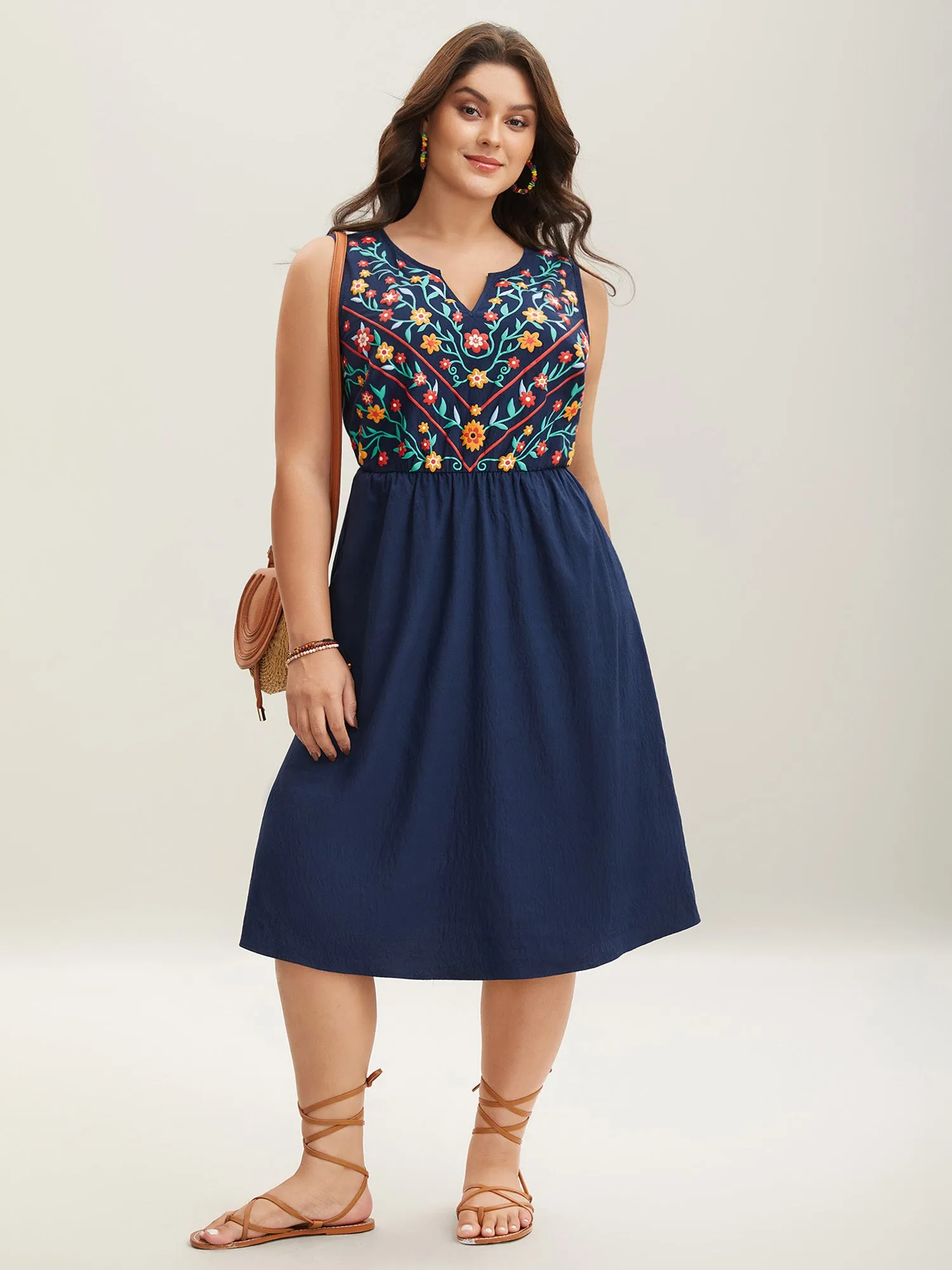 Imitation Embroidery Woven Sleeveless Midi Dress sold by Bloomchic