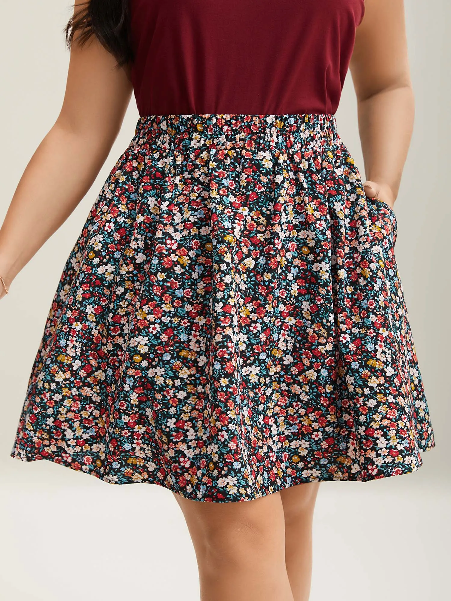 Floral Print Stretchy Smocked Waist Mini Skirt sold by Bloomchic product image thumbnail 3