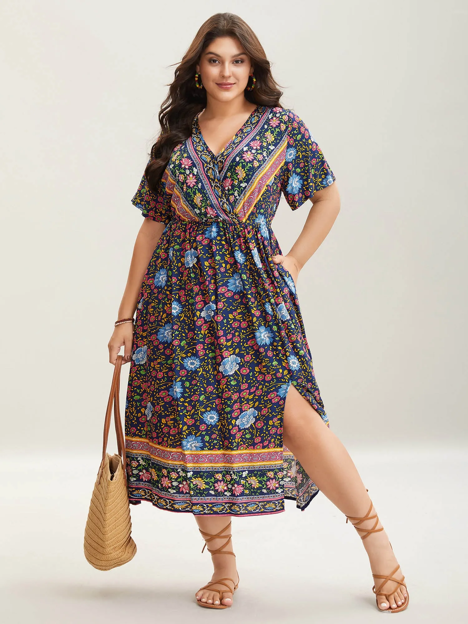 Rayon Floral Print Stretchy Waist Midi Dress sold by Bloomchic product image thumbnail 3