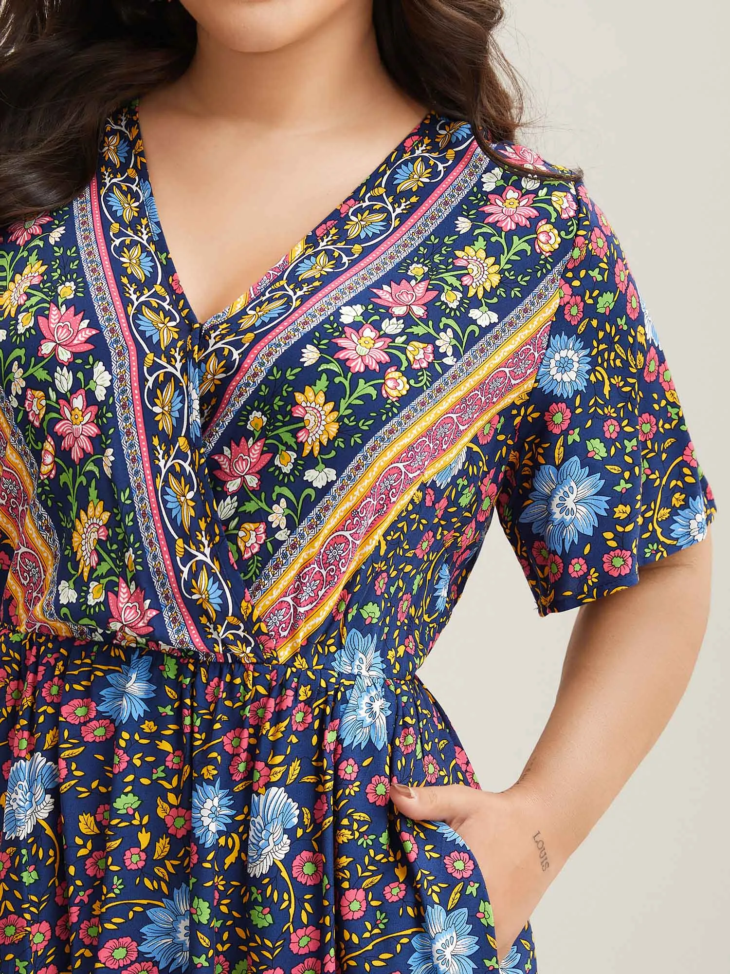 Rayon Floral Print Stretchy Waist Midi Dress sold by Bloomchic product image thumbnail 2