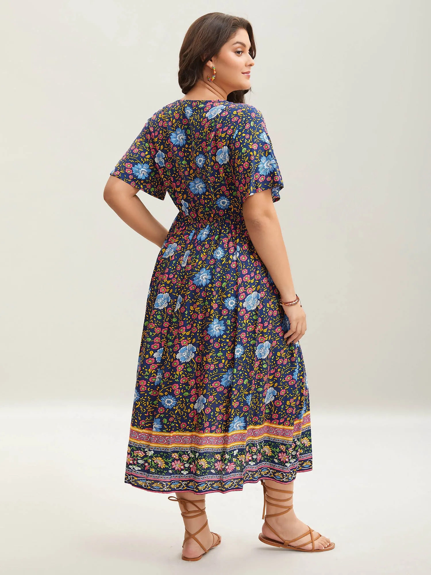 Rayon Floral Print Stretchy Waist Midi Dress sold by Bloomchic product image thumbnail 4
