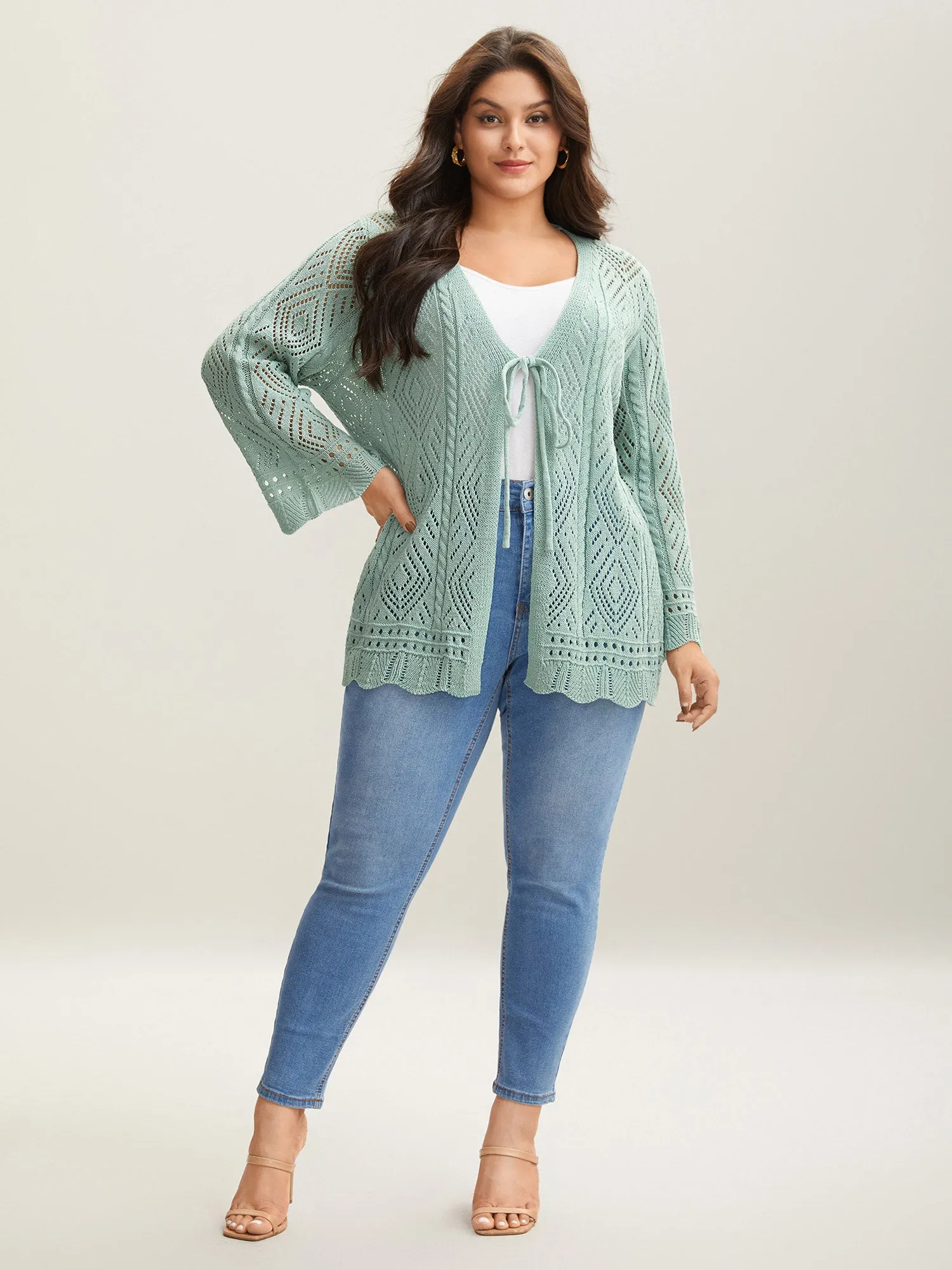 Cut-Out Textured Tied Knit Cardigan sold by Bloomchic product image thumbnail 3
