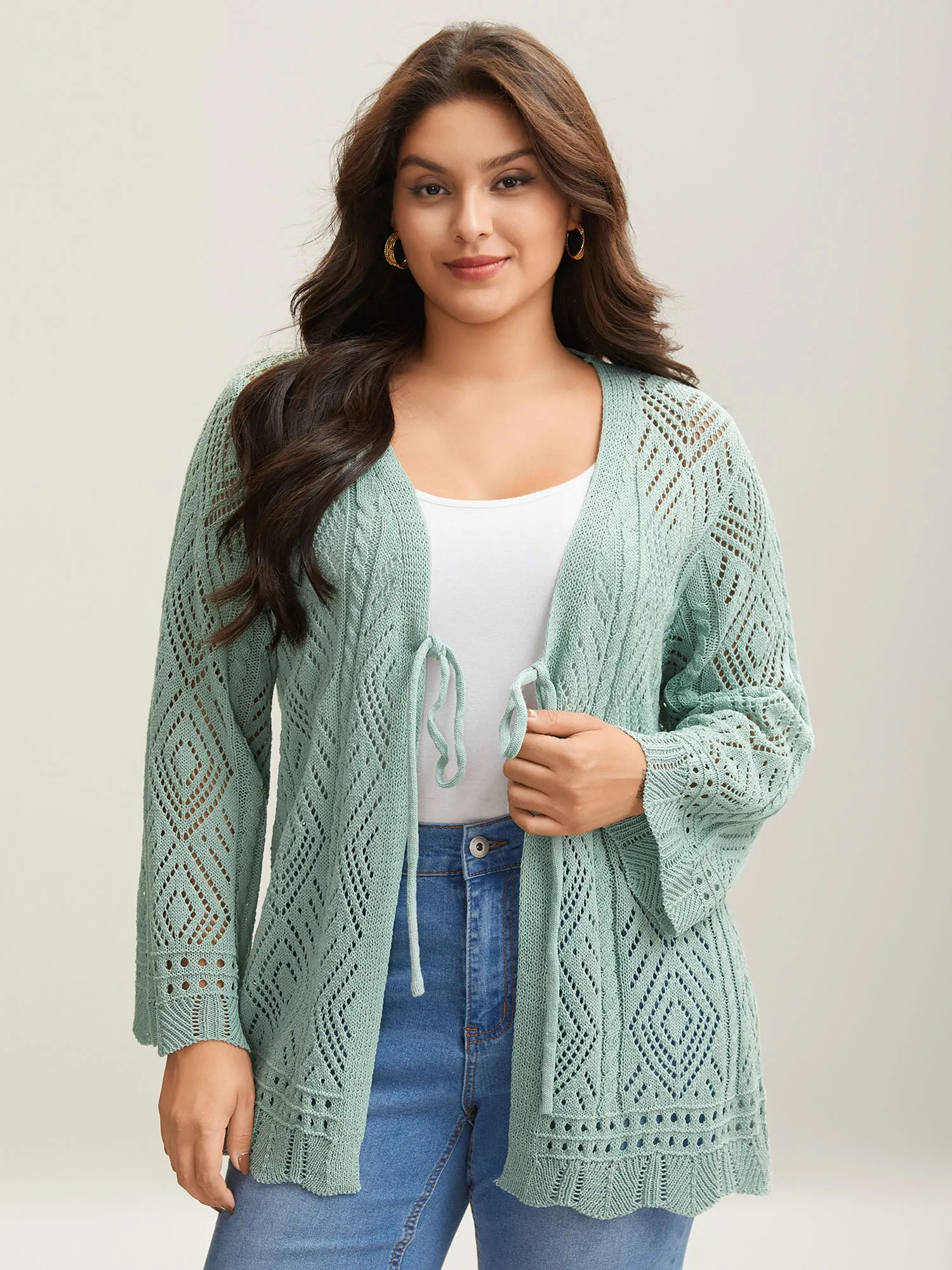 Cut-Out Textured Tied Knit Cardigan sold by Bloomchic product image thumbnail 4