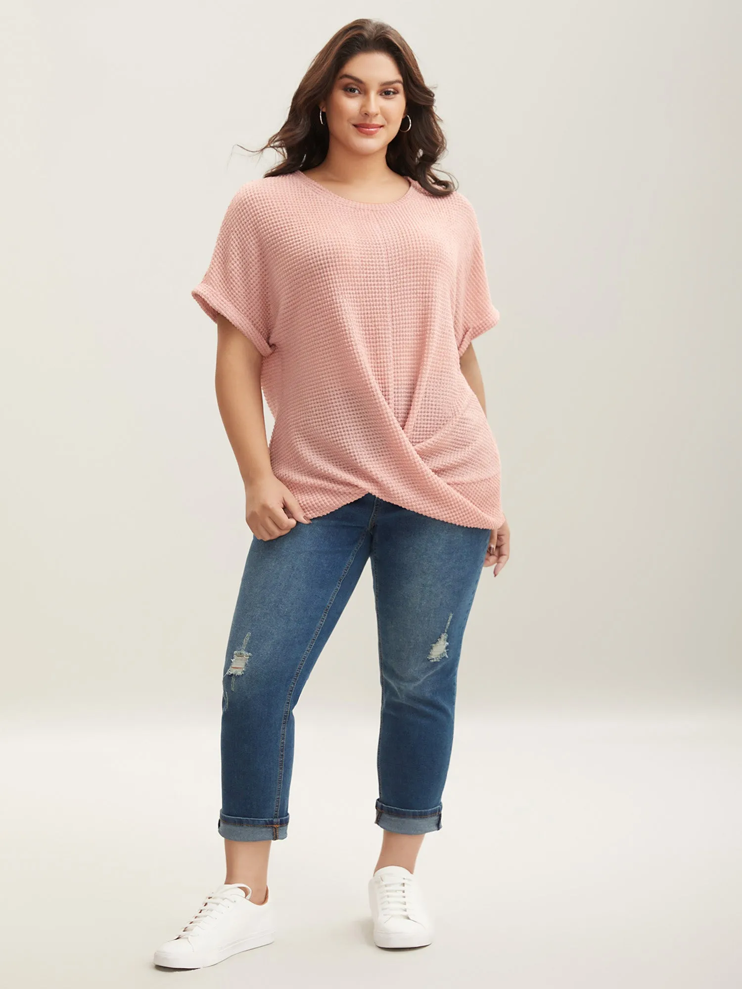 Stretchy Hem Twist Textured Plain T-Shirt sold by Bloomchic product image thumbnail 3