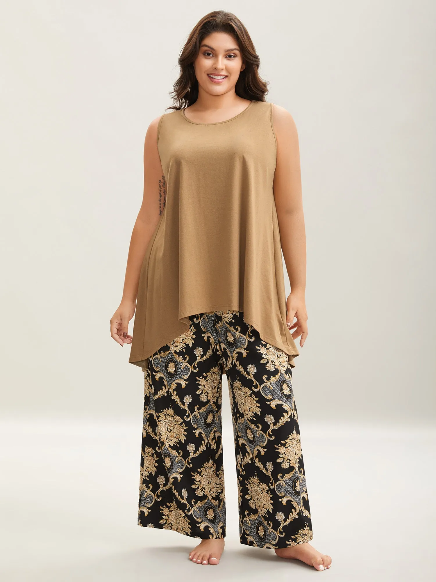 Boho Print Color Contrast Loungewear Set sold by Bloomchic