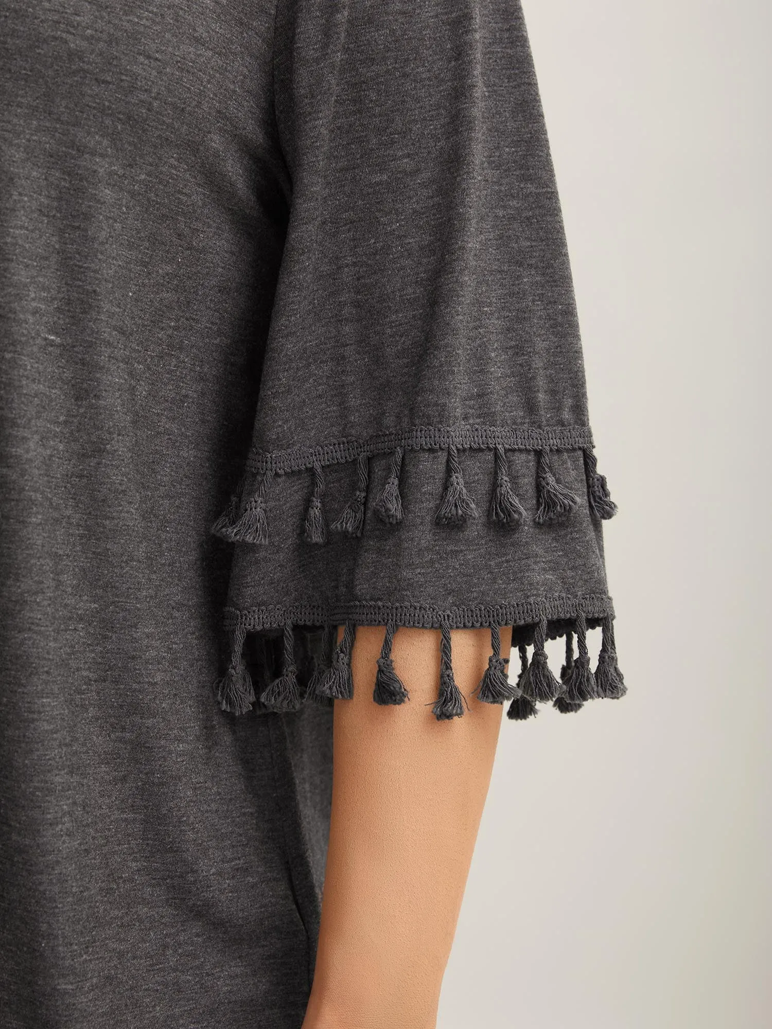 Tassel Sleeve V-Neck Plain T-Shirt sold by Bloomchic product image thumbnail 2