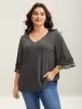 Tassel Sleeve V-Neck Plain T-Shirt sold by Bloomchic