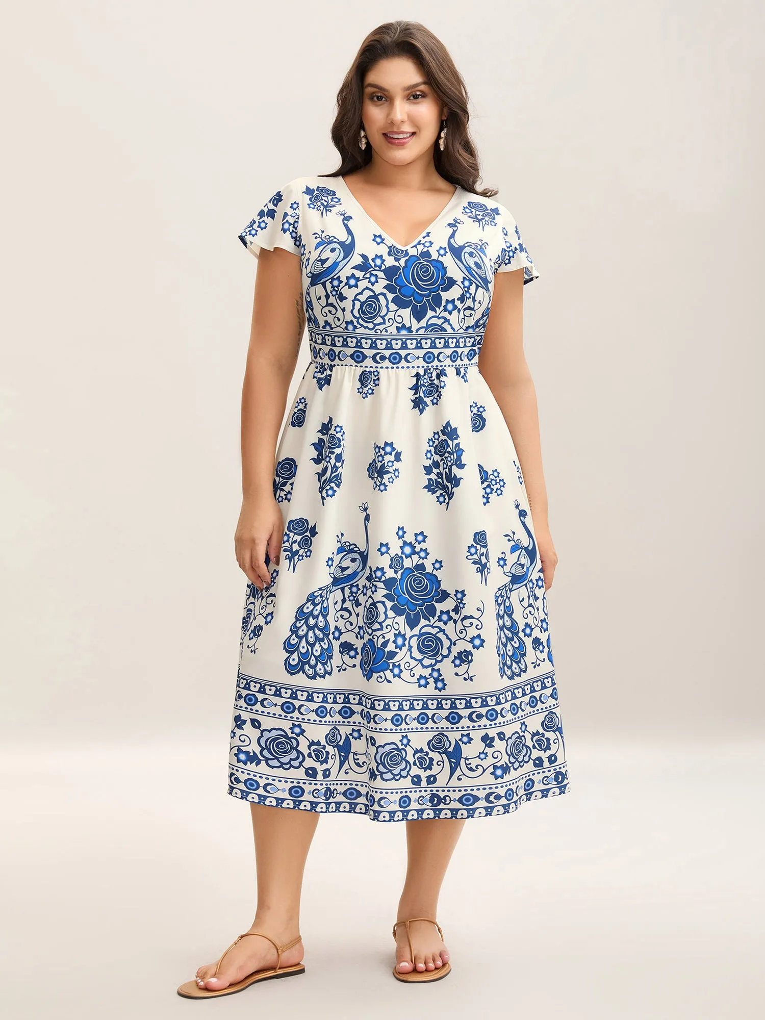 Boho Print V-Neck Pockets Midi Dress sold by Bloomchic product image thumbnail 3