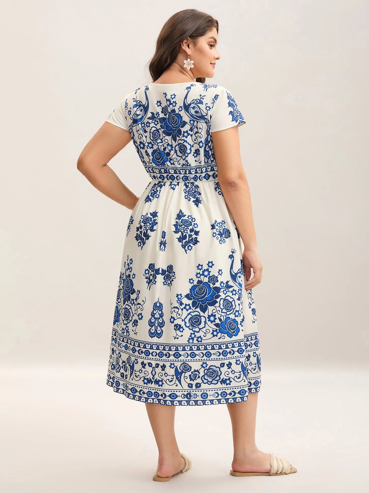 Boho Print V-Neck Pockets Midi Dress sold by Bloomchic product image thumbnail 4