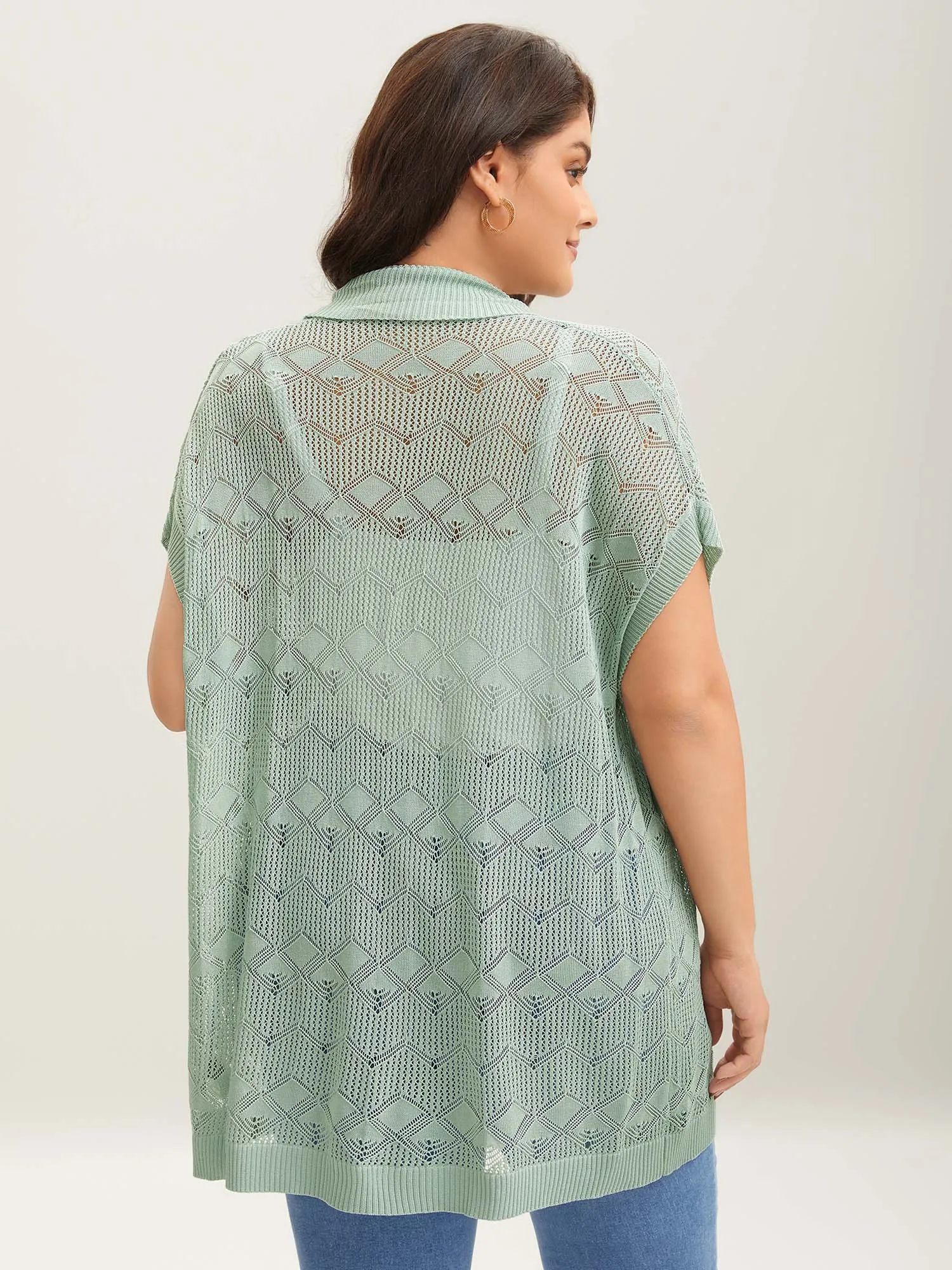 Eyelet Trim Folded Collar Knit Cardigan sold by Bloomchic product image thumbnail 2