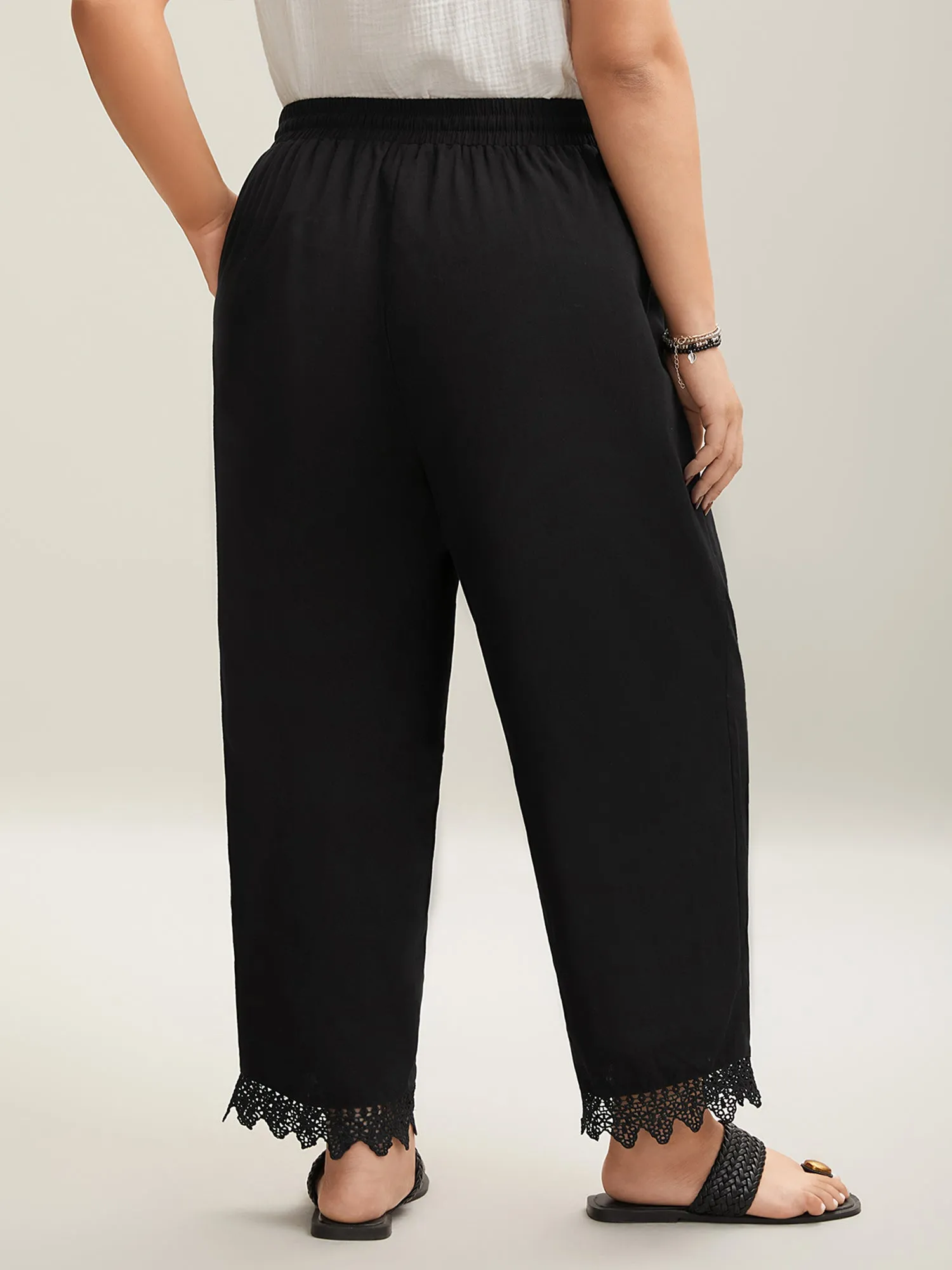 Drawstring Scalloped Lace Hem Pants sold by Bloomchic product image thumbnail 4