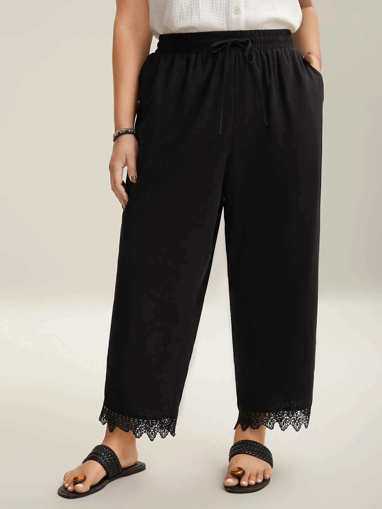 Drawstring Scalloped Lace Hem Pants sold by Bloomchic product image thumbnail 3