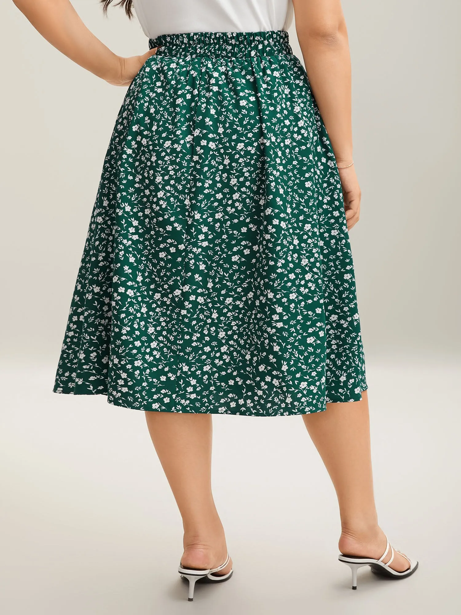 Ditsy Floral Print Stretchy Flared Midi Skirt sold by Bloomchic product image thumbnail 4