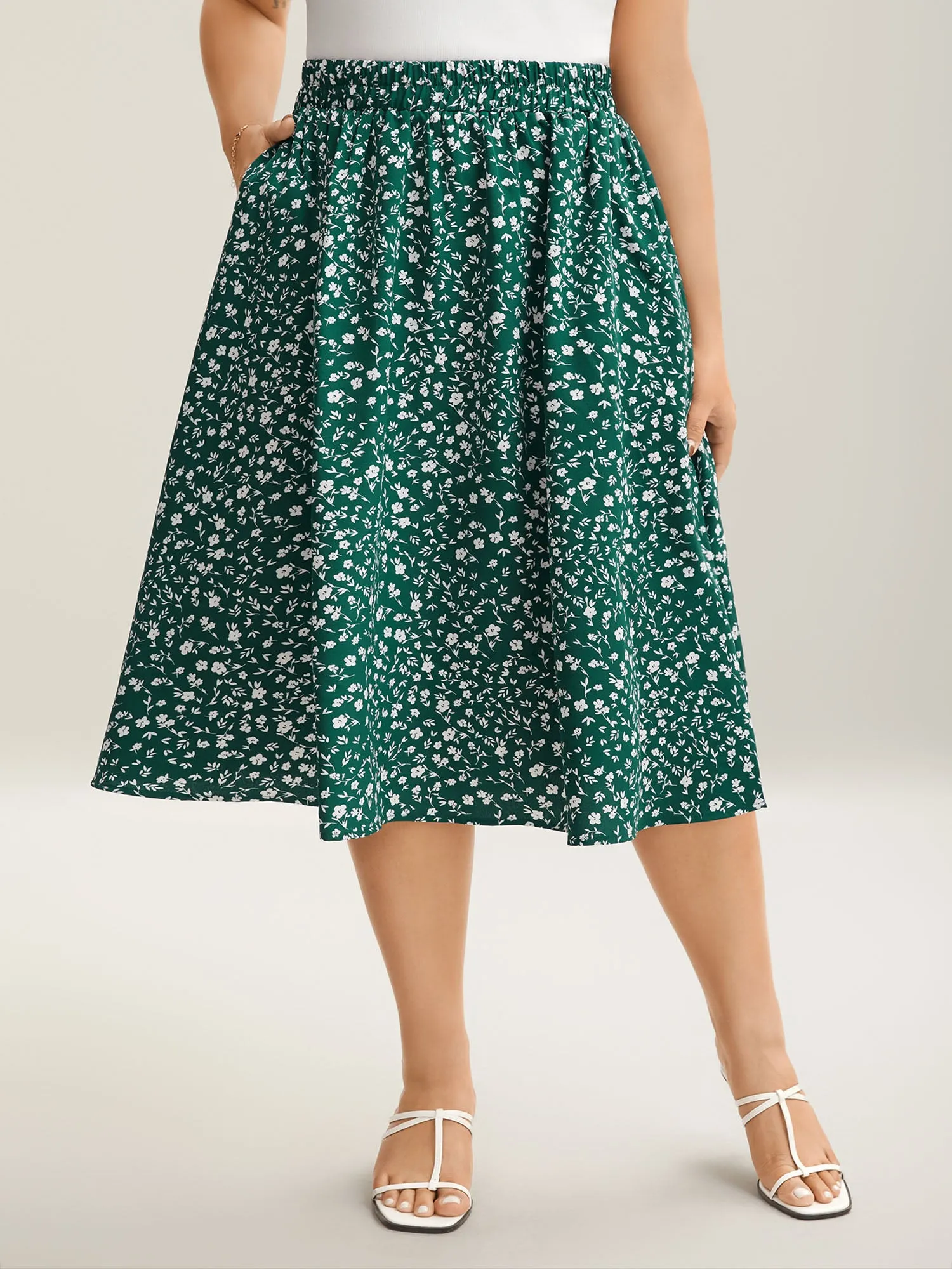 Ditsy Floral Print Stretchy Flared Midi Skirt sold by Bloomchic