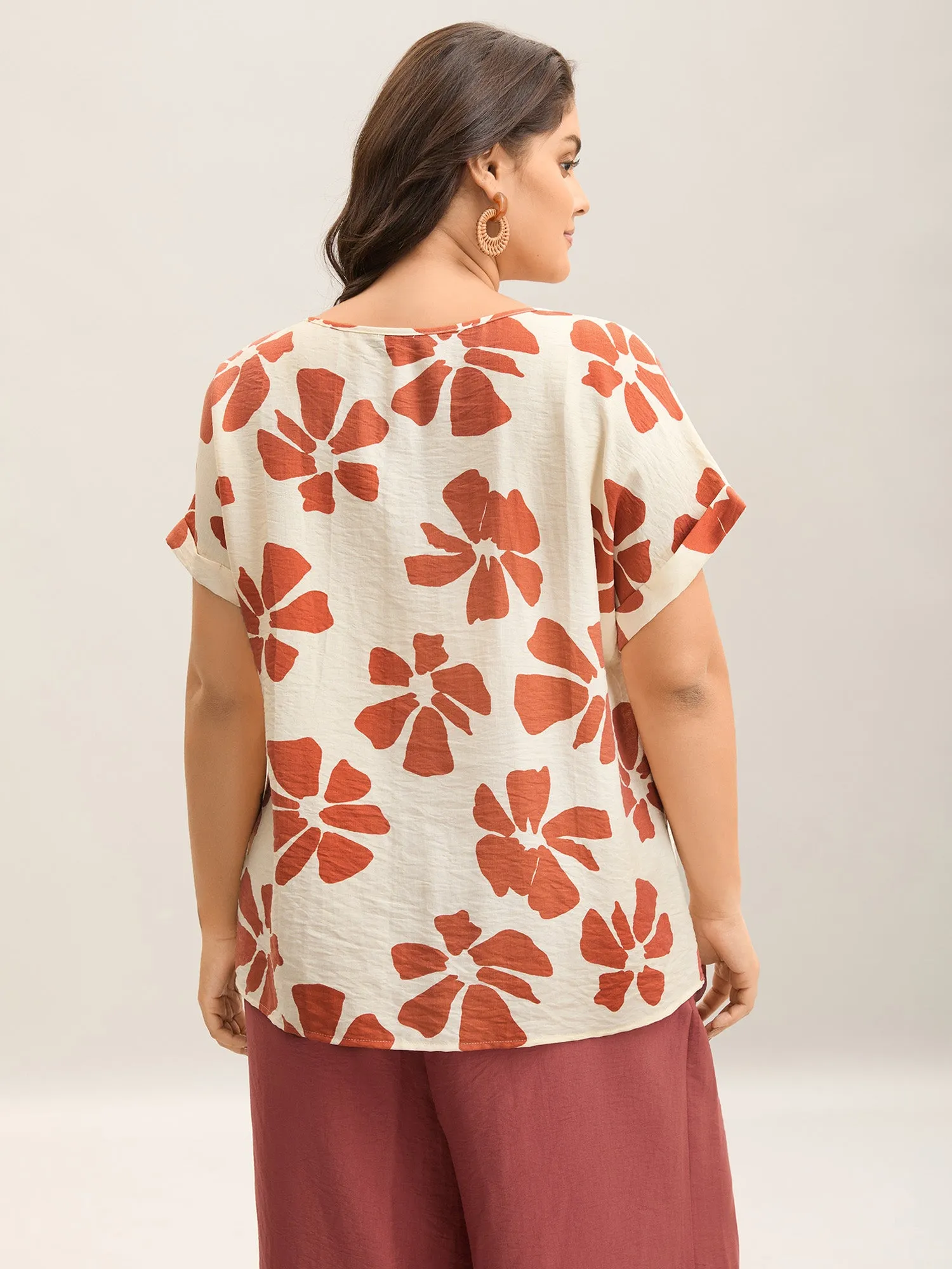 Floral Print Crew Neck Half Sleeve Shirt sold by Bloomchic product image thumbnail 4