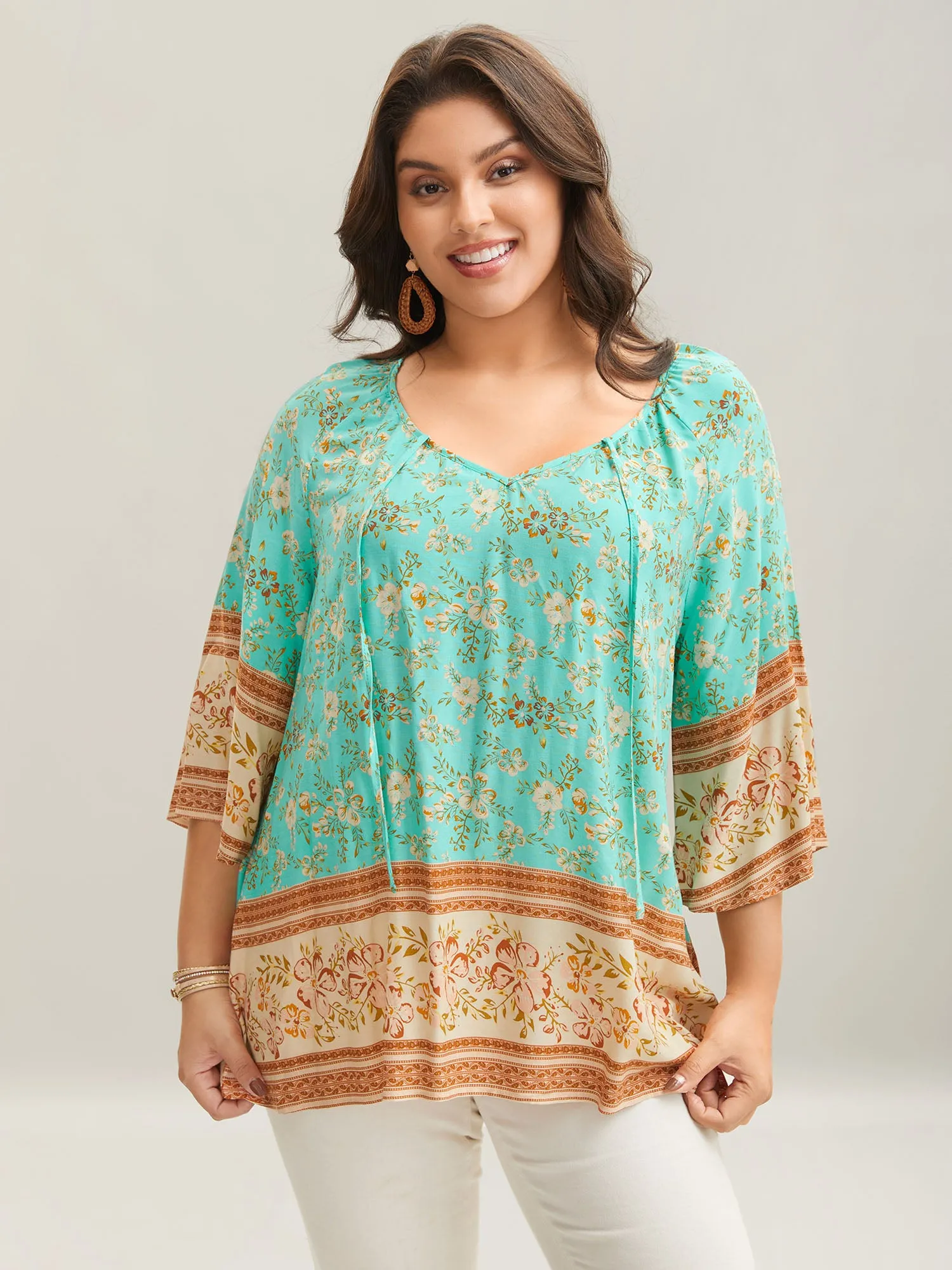 Boho Print Neck Ties Relaxed Fit Shirt sold by Bloomchic