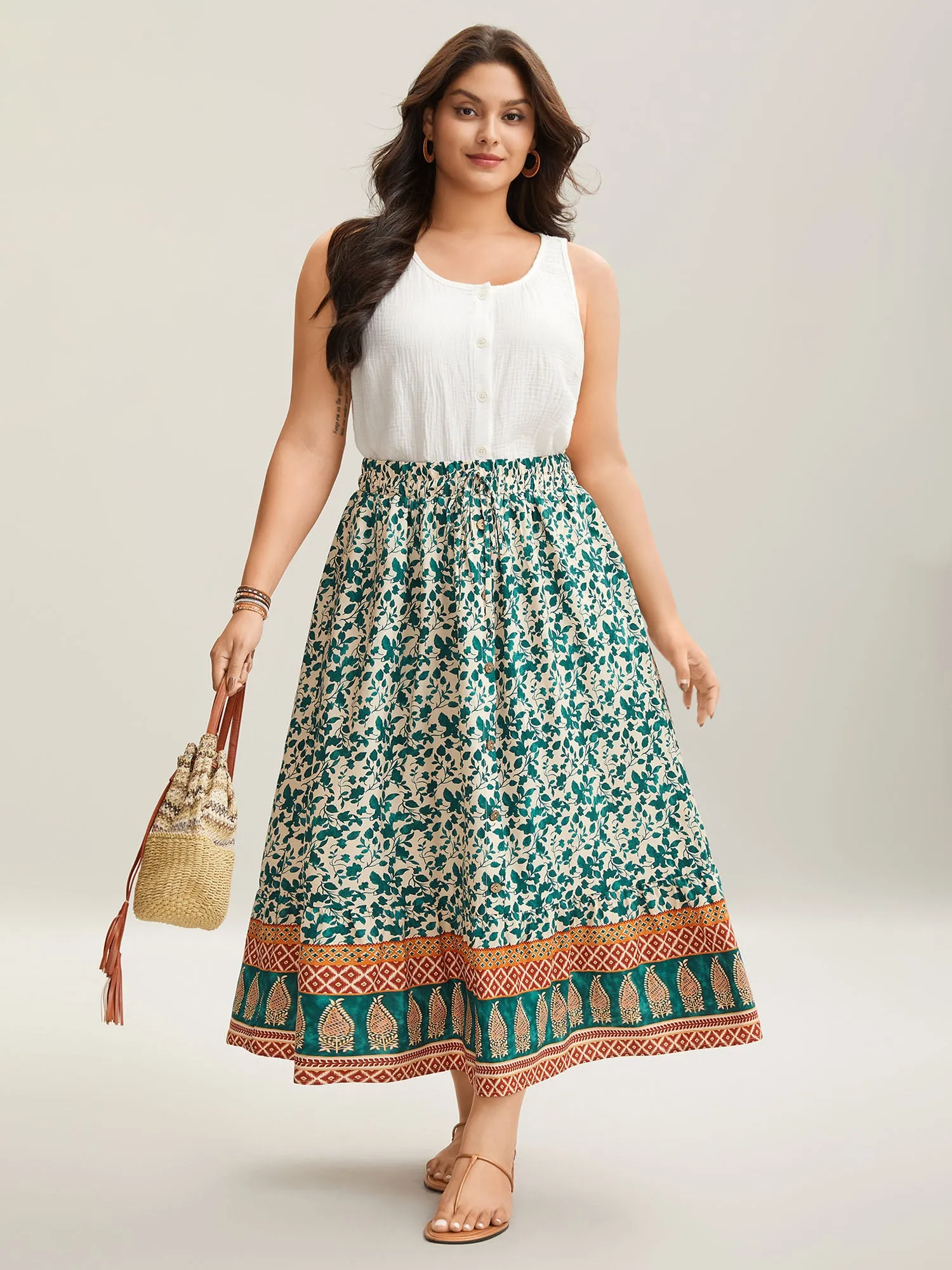 Stretchy Waist Boho Print Tied Midi Skirt sold by Bloomchic product image thumbnail 3