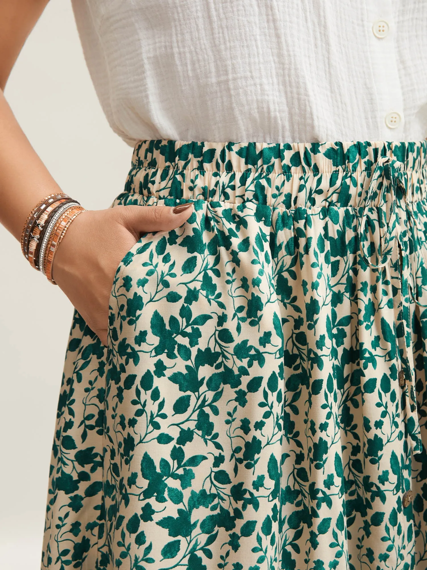 Stretchy Waist Boho Print Tied Midi Skirt sold by Bloomchic product image thumbnail 2