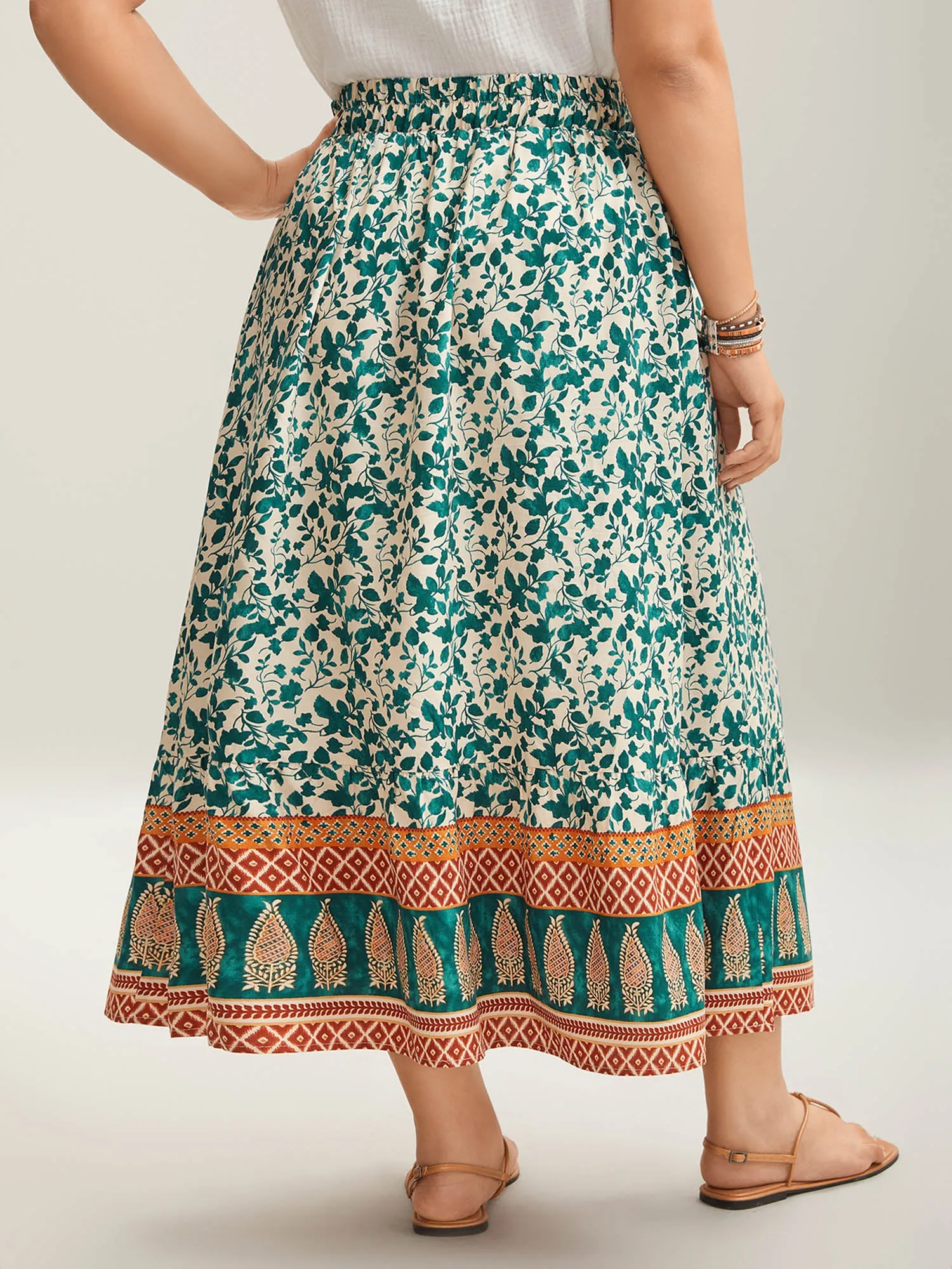 Stretchy Waist Boho Print Tied Midi Skirt sold by Bloomchic product image thumbnail 4