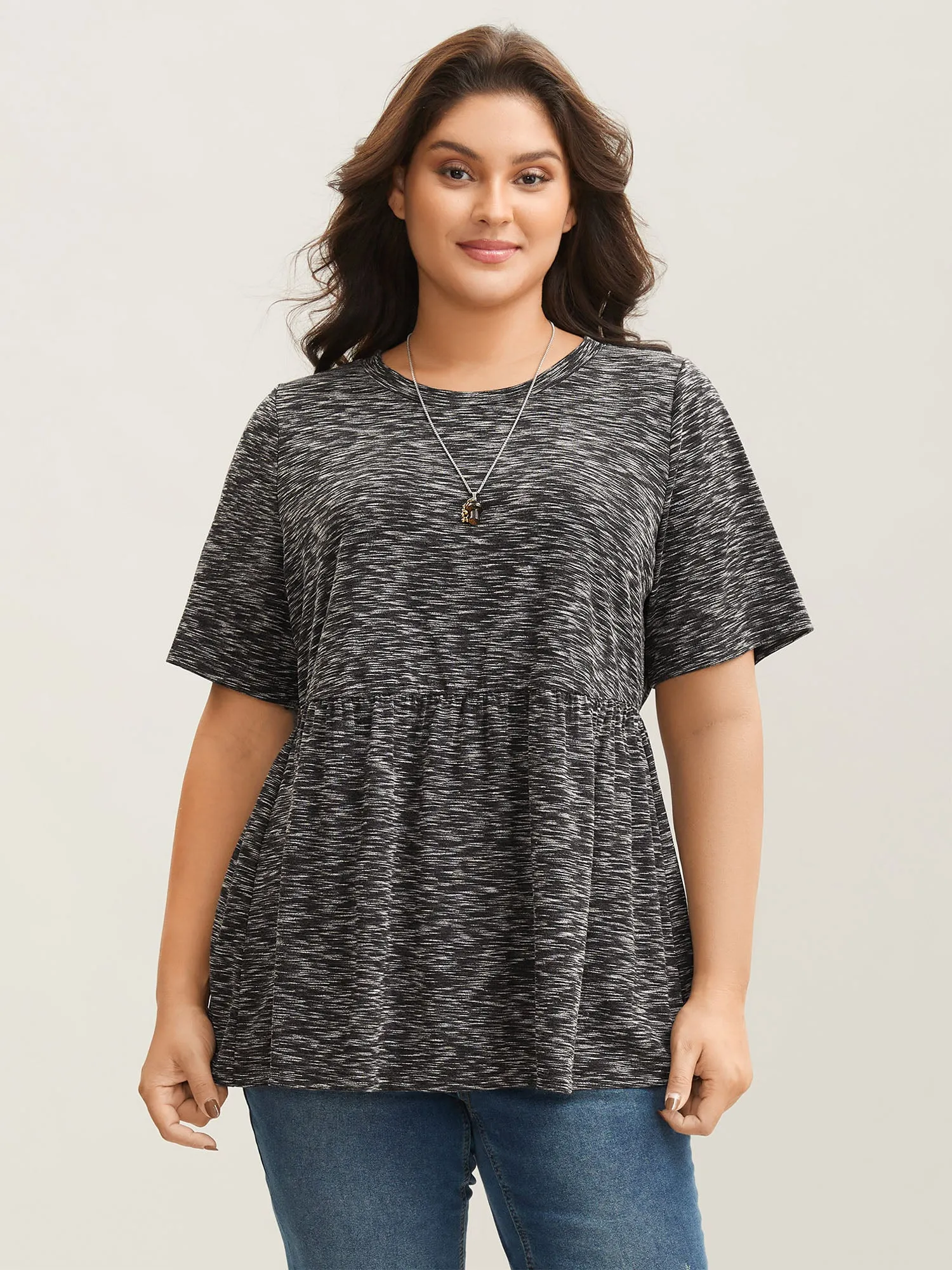 Heathered Crew Neck Relaxed T-Shirt sold by Bloomchic