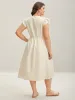 Notched Collar Spliced Pockets Midi Dress sold by Bloomchic