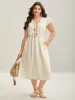Notched Collar Spliced Pockets Midi Dress sold by Bloomchic