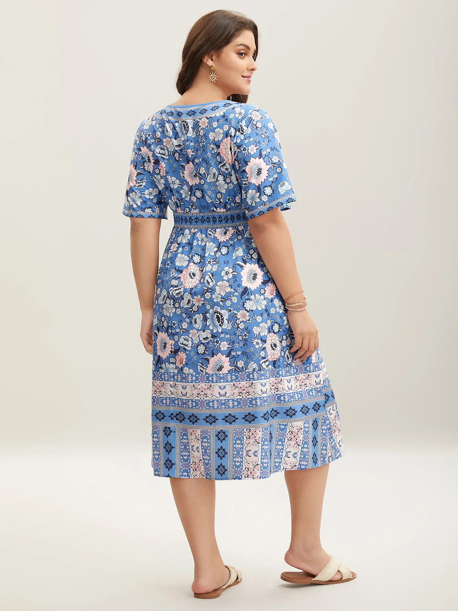 Boho Print Pockets V-Neck Midi Dress sold by Bloomchic product image thumbnail 4