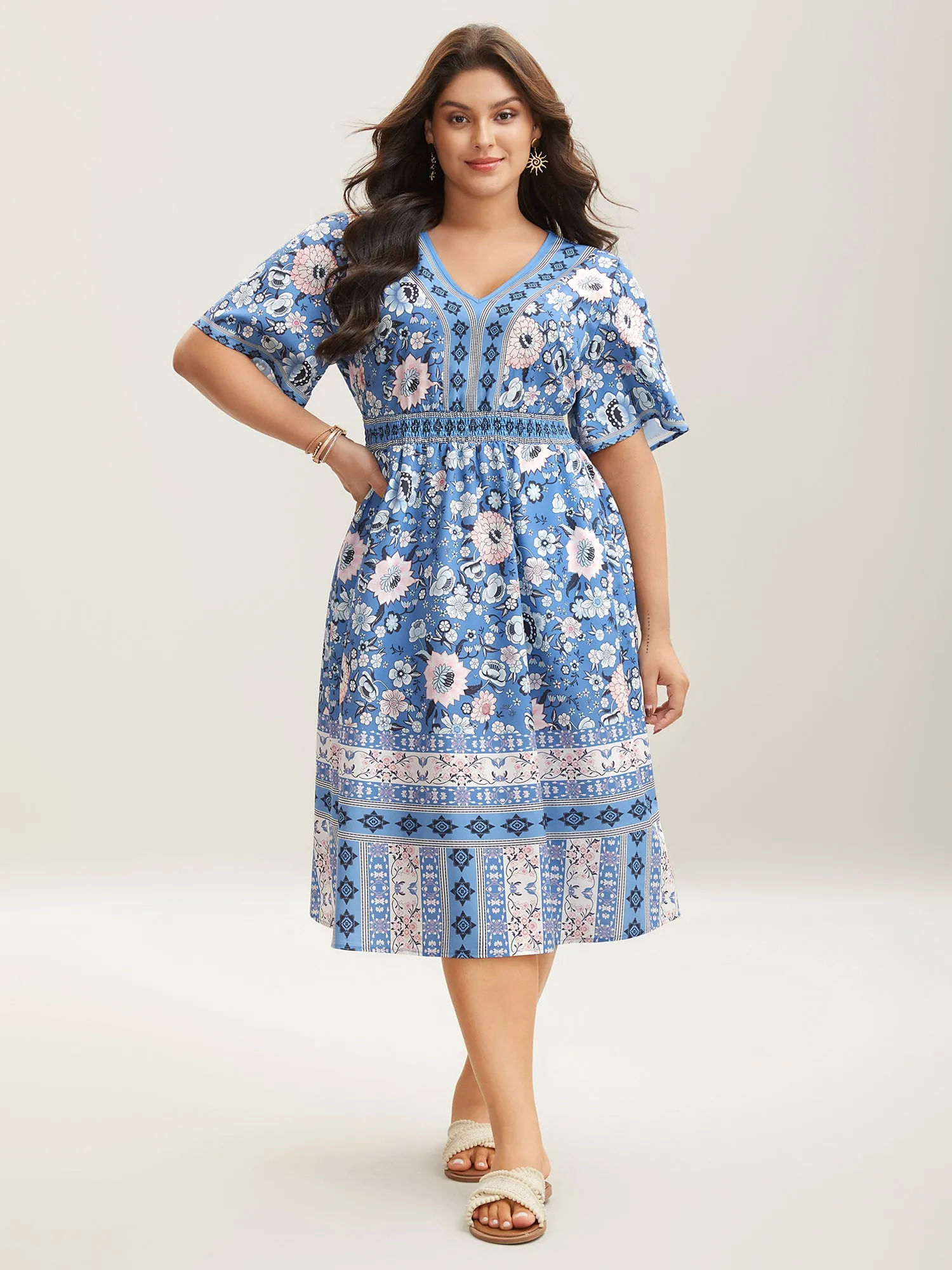 Boho Print Pockets V-Neck Midi Dress sold by Bloomchic product image thumbnail 3