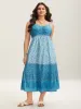 Tropical Blues Cinched Cami Midi Dress sold by Bloomchic