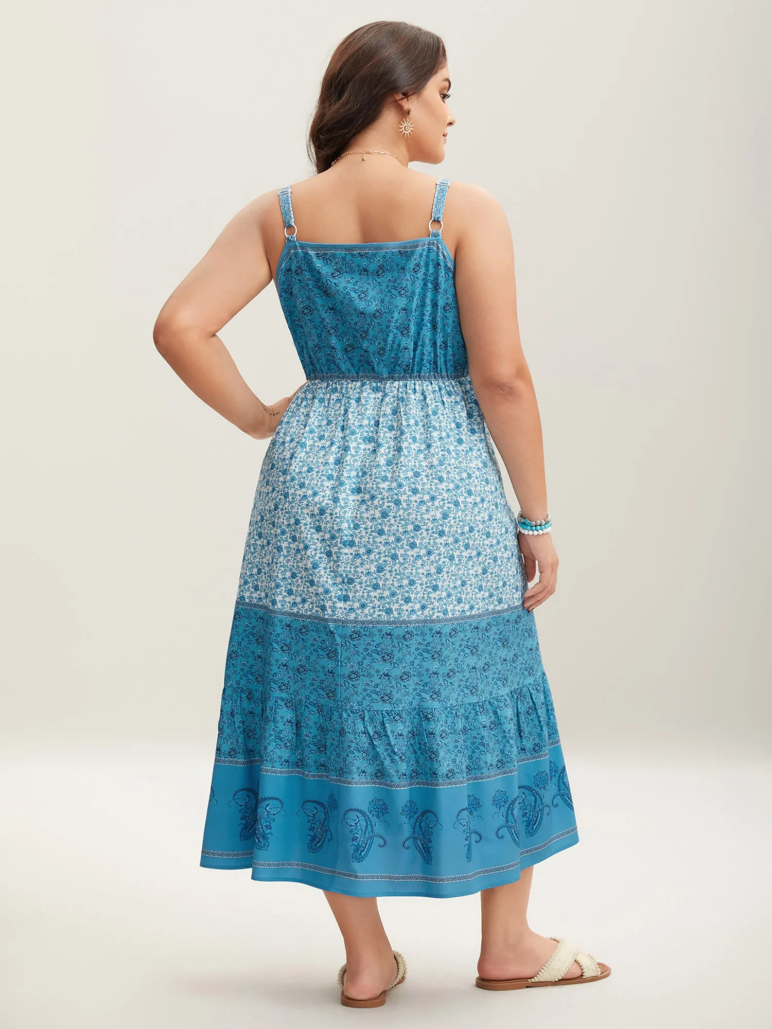 Tropical Blues Cinched Cami Midi Dress sold by Bloomchic product image thumbnail 4