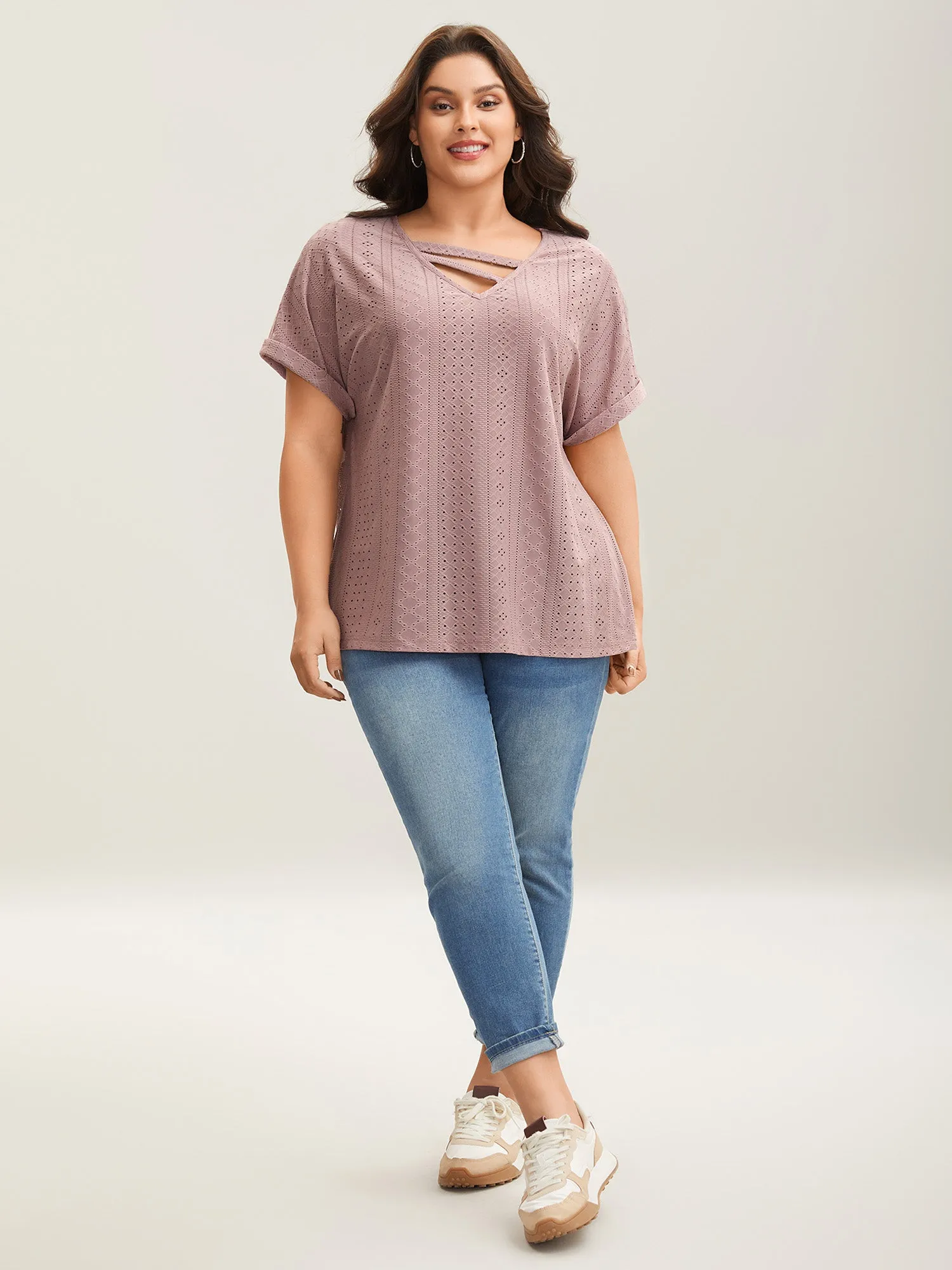Neck Cut-Out Textured Plain Knit Top sold by Bloomchic product image thumbnail 3