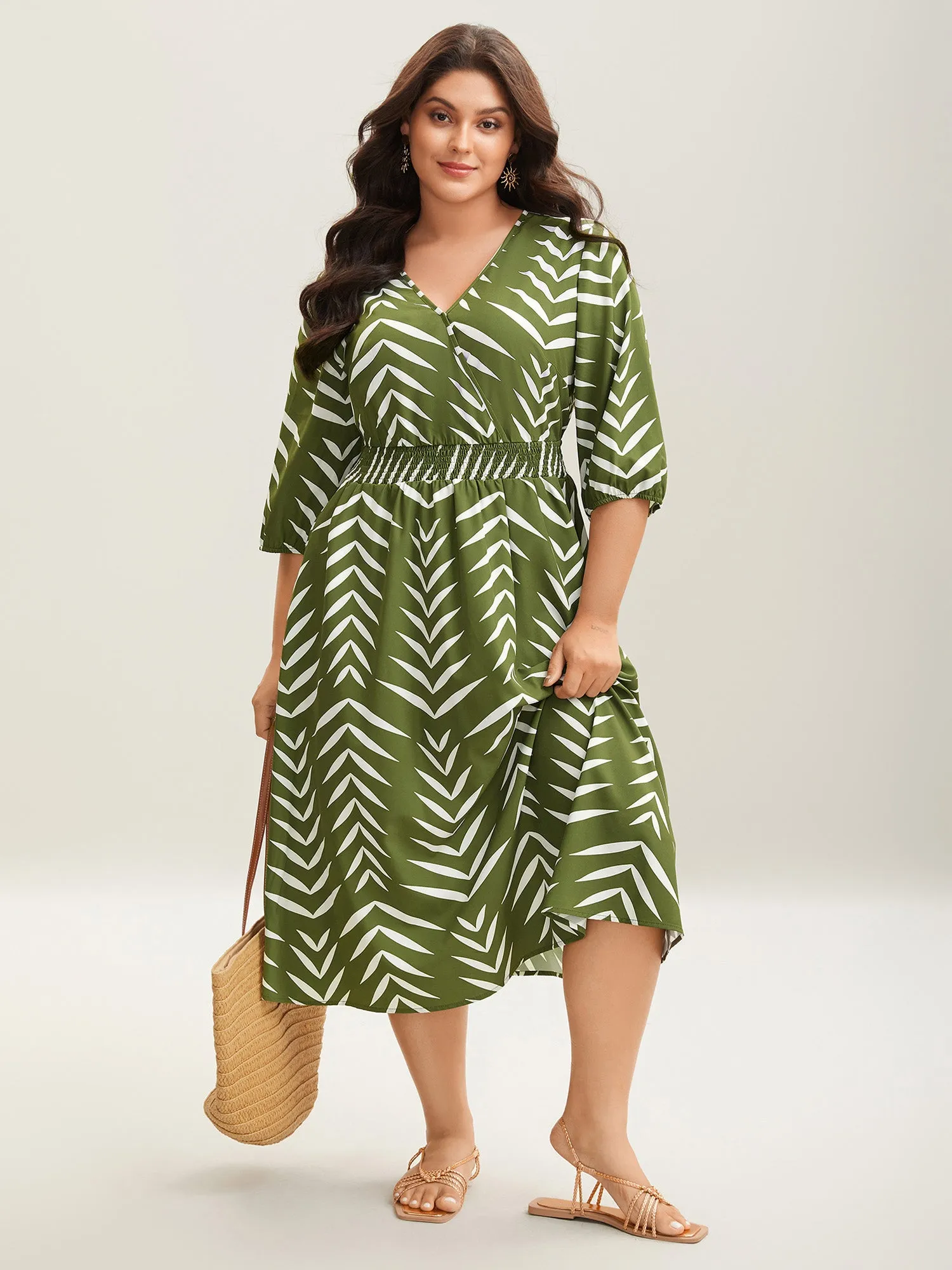 Tree Print Wrap Shirred Pockets Midi Dress sold by Bloomchic