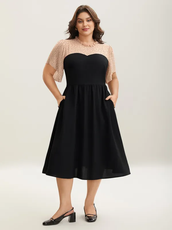Round Ruffled Neck Color Contrast Midi Dress sold by Bloomchic