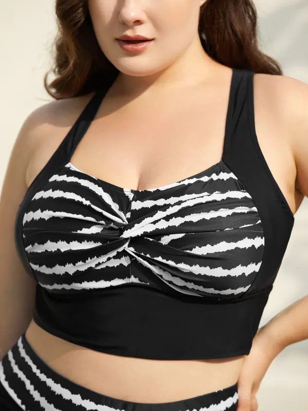 Striped Twisted Front Cross-Straps Swim Top sold by Bloomchic