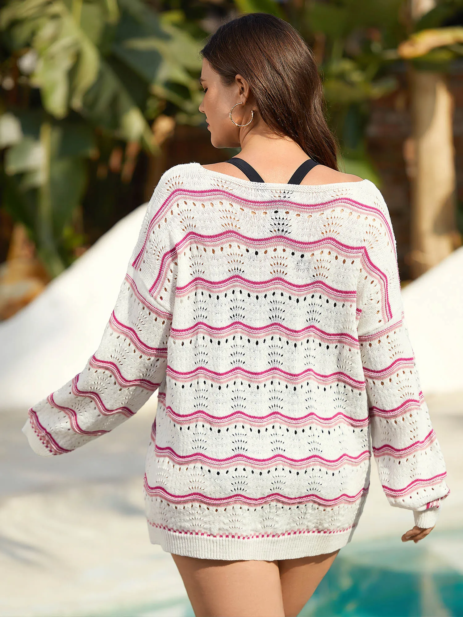 Wavy Print Eyelet Lace Knit Swim Cover-Up sold by Bloomchic product image thumbnail 2