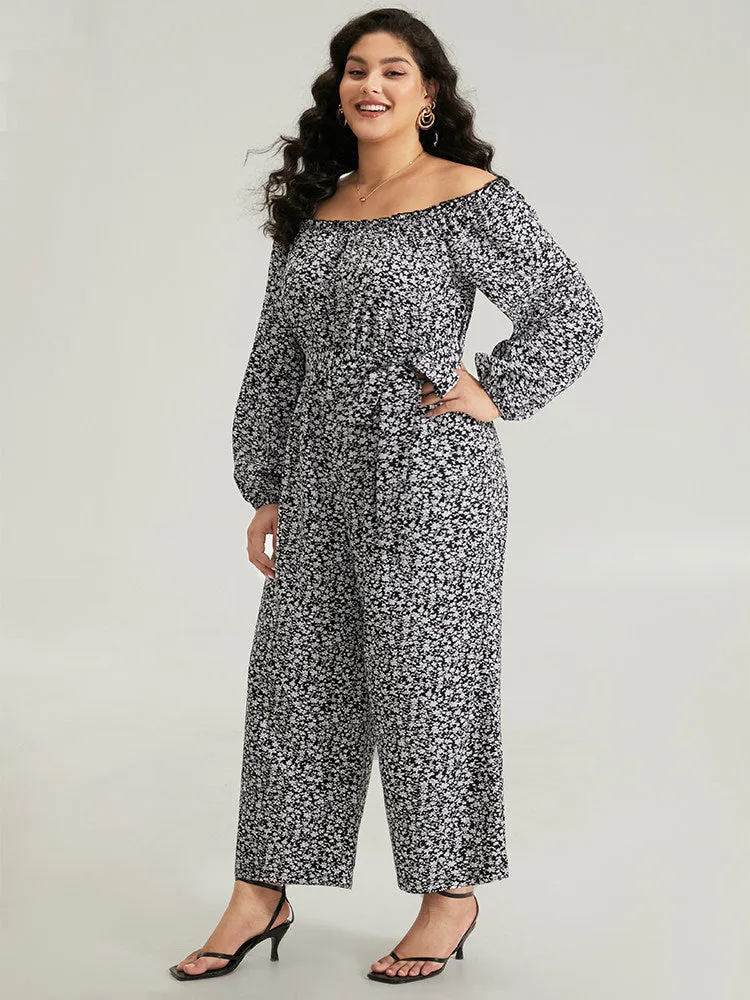 Ditsy Floral Off Shoulder Pocket Belted Jumpsuit sold by Bloomchic product image thumbnail 3