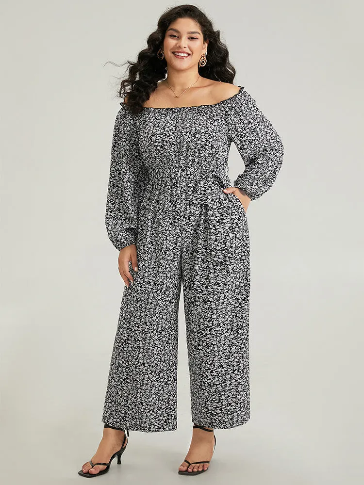 Ditsy Floral Off Shoulder Pocket Belted Jumpsuit sold by Bloomchic