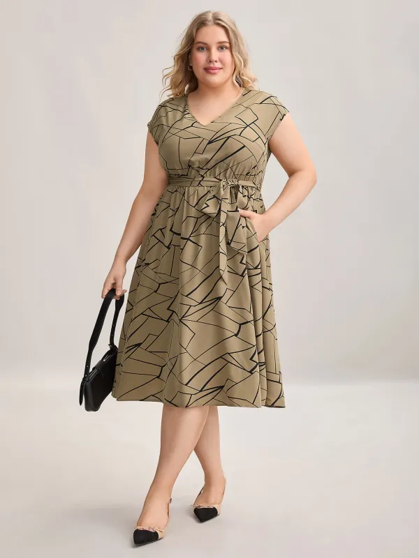 Geometric Print Side Tied Midi Dress sold by Bloomchic