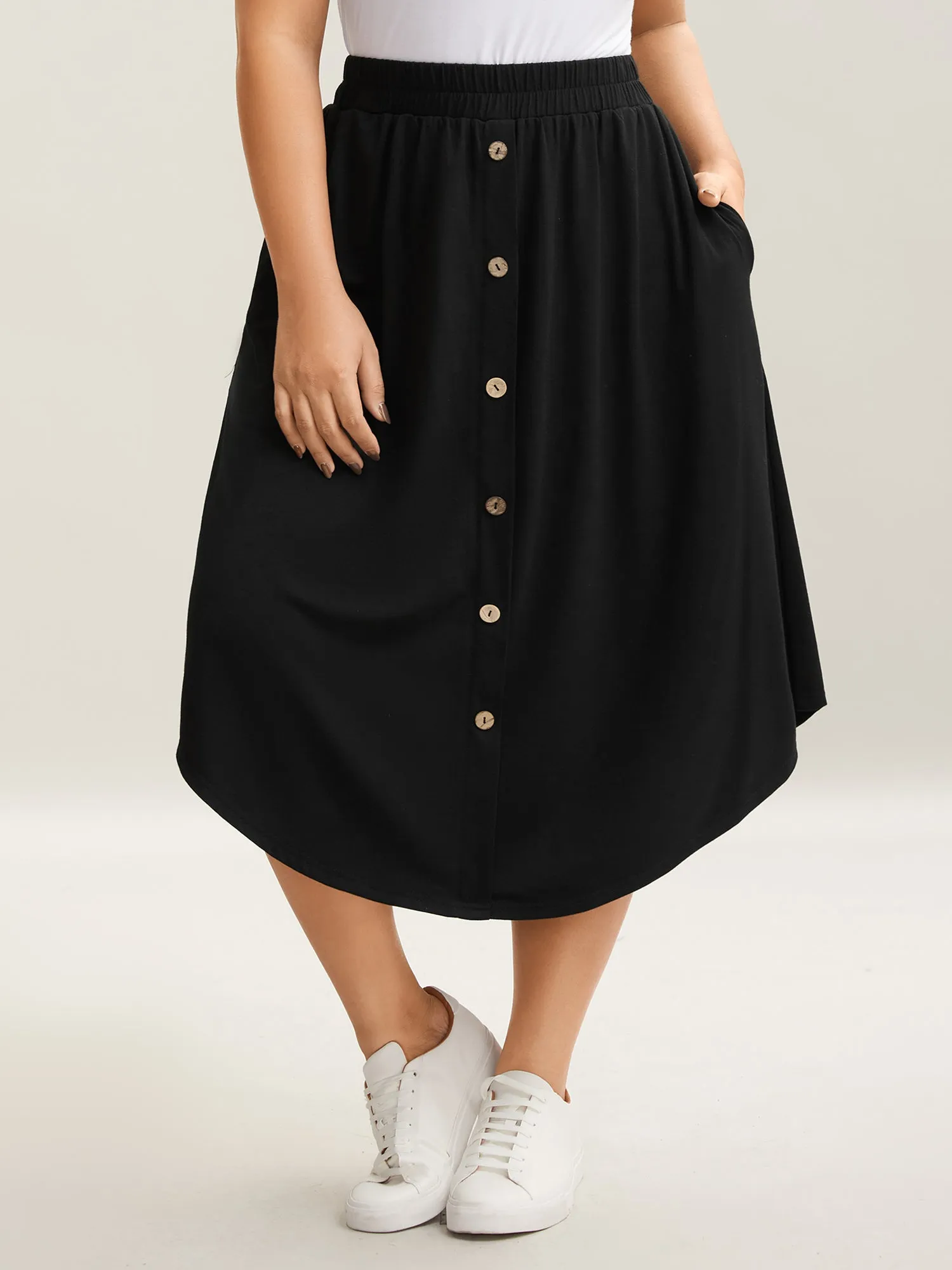 Button Detail Hi-Low Hem Midi Skirt sold by Bloomchic product image thumbnail 3