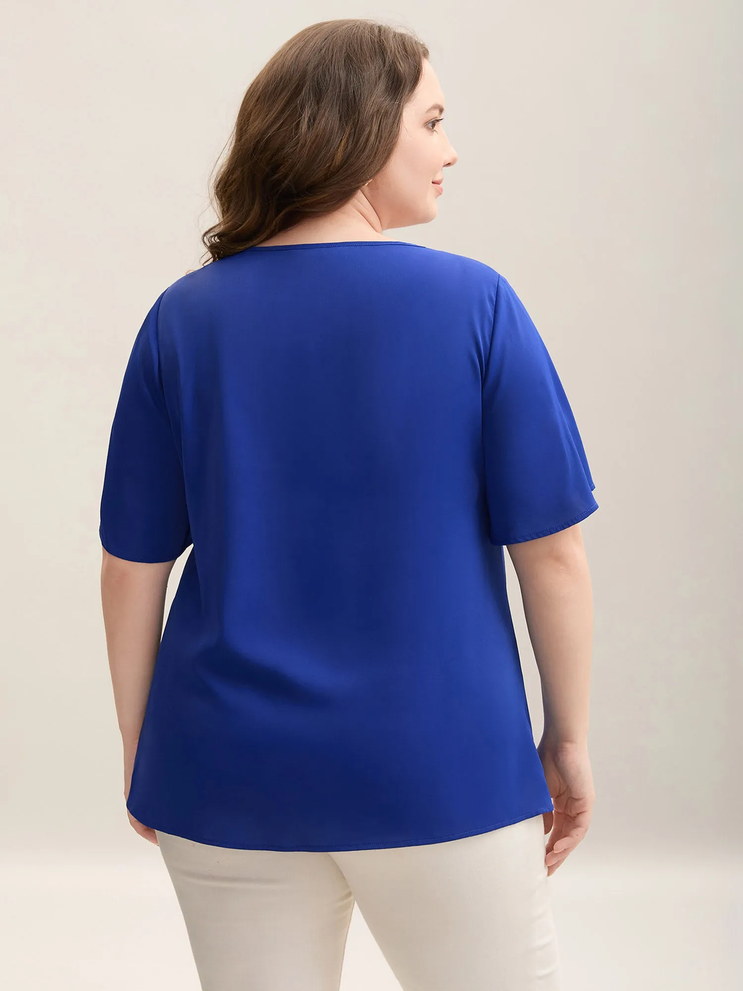 Lace V-Neck Lotus Leaf Sleeve Plain Blouse sold by Bloomchic product image thumbnail 2