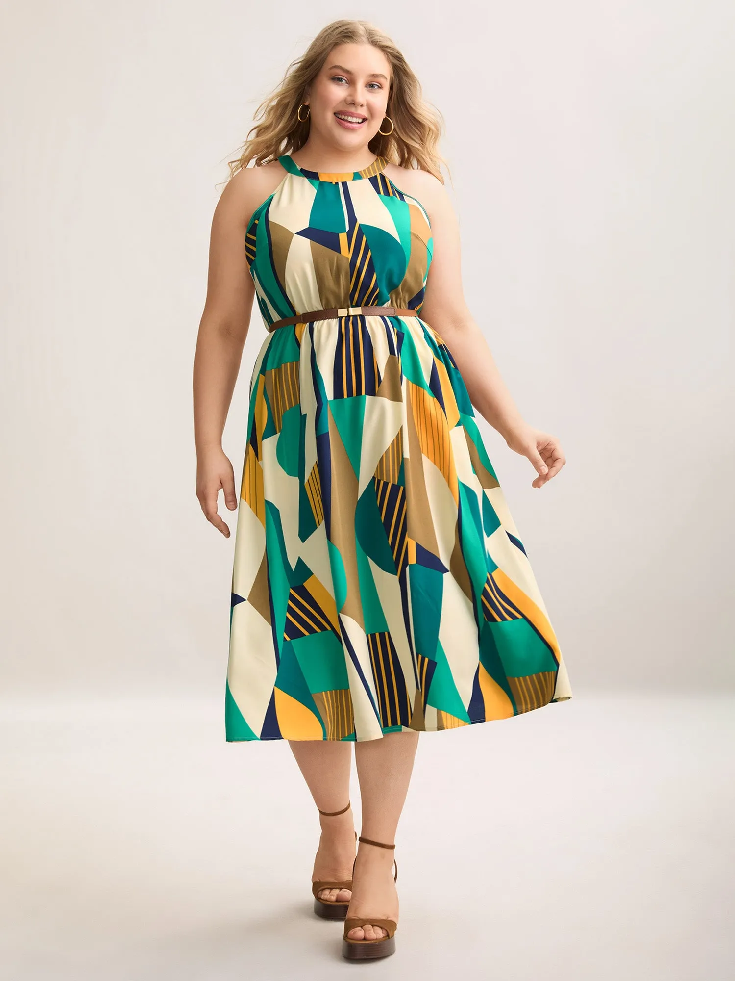 Abstract Print Halter Neck Pockets Midi Dress sold by Bloomchic