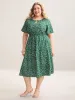 Floral Print Split Neck Pockets Midi Dress sold by Bloomchic