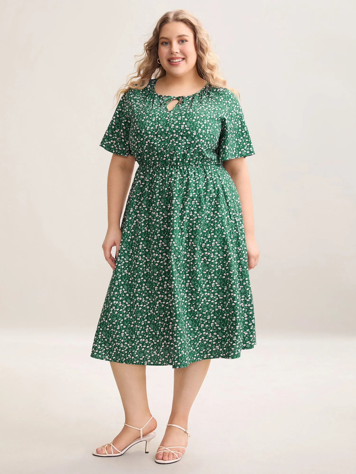 Floral Print Split Neck Pockets Midi Dress sold by Bloomchic product image thumbnail 3