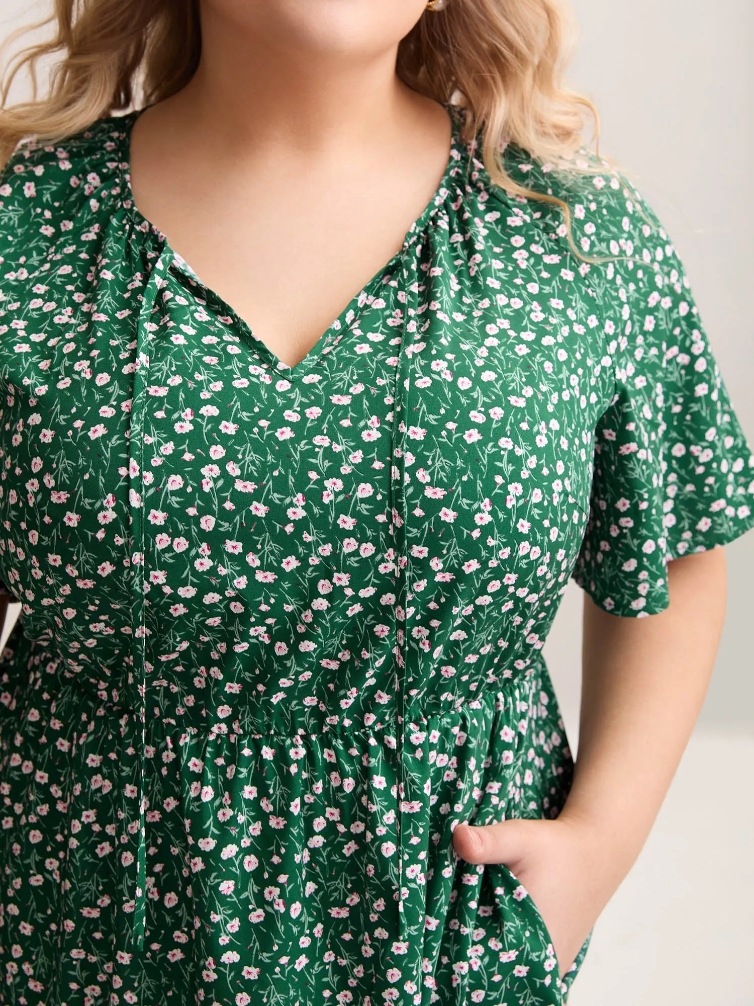 Floral Print Split Neck Pockets Midi Dress sold by Bloomchic product image thumbnail 2