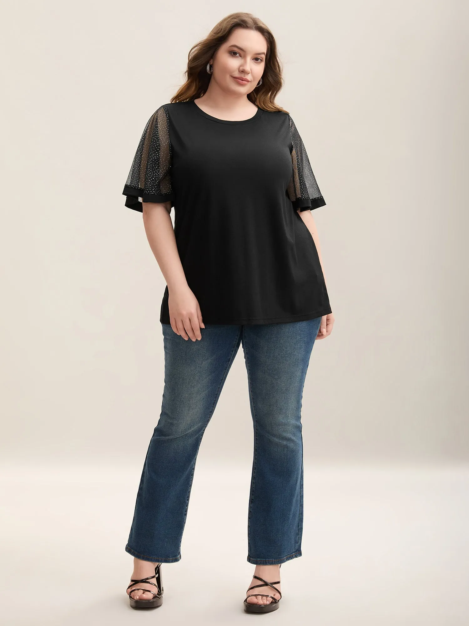 Sheer Luxe Mesh Sleeve Round Neck T-Shirt sold by Bloomchic product image thumbnail 3