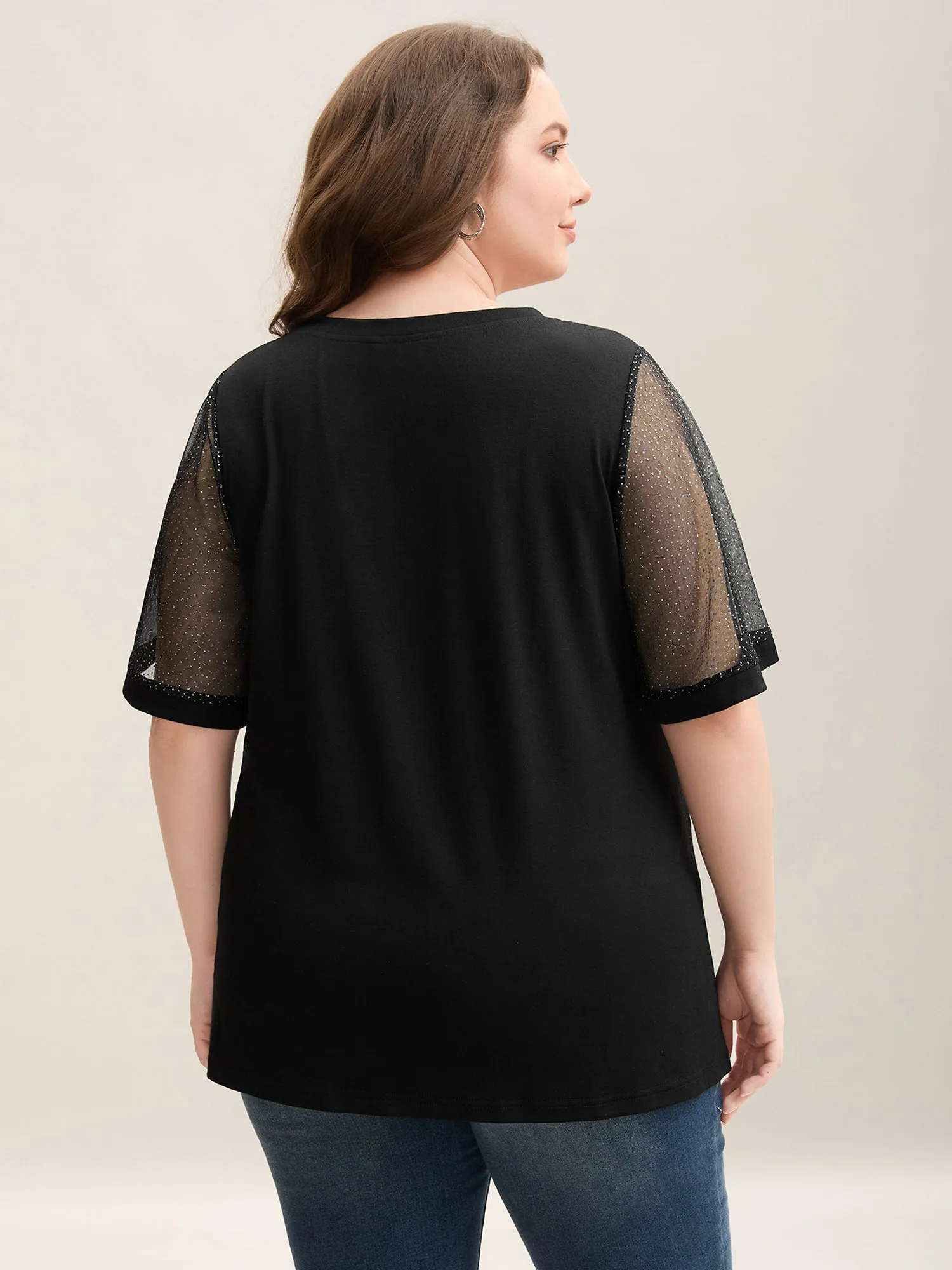 Sheer Luxe Mesh Sleeve Round Neck T-Shirt sold by Bloomchic product image thumbnail 2